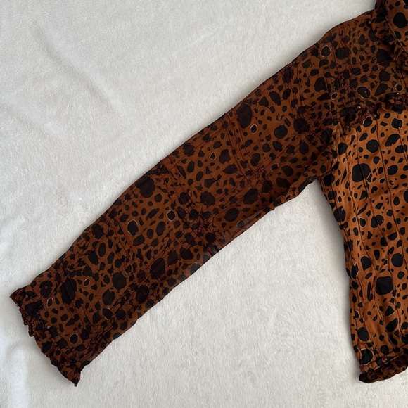 Nadya | Button Front Ruffle Bead Detail Animal Print Blouse Handmade in Bali (S) - Picture 4 of 15